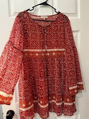 Burnt orange Printed Peasant /boho dress